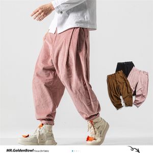 Sinicism Store Men corduroy Harem Pants Autumn Chinese Style Pants Herr Solid Black Sweatpants Man Loose Byxor Oversize 201128