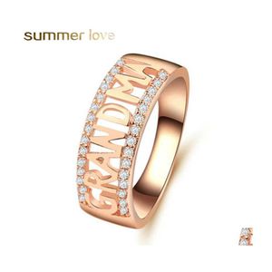 Cluster Rings Fashion European Sier Rose Gold Letter Grandma For Women Female Zircon Ring Love Famity Jewelry Gifts Drop Delivery Dhyis