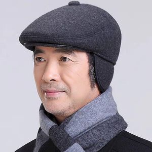 Berets Middle-aged Elderly Men's Hats Warm GRAY Caps Thick Earmuffs Windproof Autumn Winter Models Send Grandpa And Father Old Man HatsB