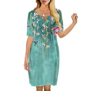 Women Dress Vintage Floral Pattern 3D Printed VNeck Loose Casual Short Sleeve Shift Dress for Female Dresses Party Dress 220616