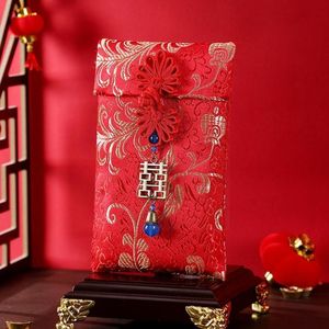 Prezent chiński w stylu czerwona koperta Lucky Money Bag pionowy węzeł brokatowy Tassel ślub sztuki