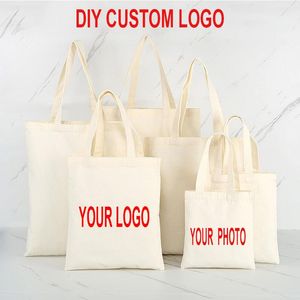 Duffel Bags Personalize Personalizar Tote Linen Canvas Com Print Custom Suas fotos Compras de algodão Eco Gotes de supermercado