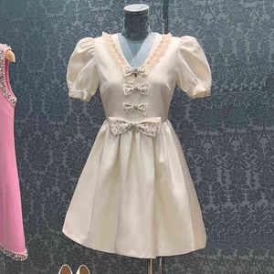ättiksyra klänning franska prinsessan klänning spets båge söt temperament kort ärm kjol sommar ny