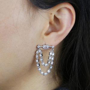 Nuovo orecchino a cerchio Baguette Pietra pavimentata Multi piercing Pendenti Gioielli da donna Set di punte Bianco Trasparente CZ Catena a maglie Orecchini pendenti con nappa