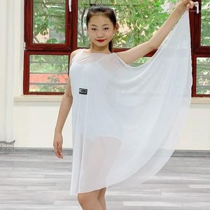 Latin Dance Dress Girls White Net Yarn Professional Competing Suknie Dzieci Rumba Cha Samba Tango Taniec Stage Nosić DN6333