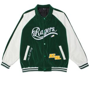 Jaquetas femininas jaqueta de beisebol de veludo masculino de mangas compridas, uniforme escolar de casal de blocos coloridos bordados 2022 primavera