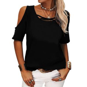 Camicie estive da donna manica corta ampio scollo a V incrociato top con spalle scoperte camicetta taglie forti S-5XL