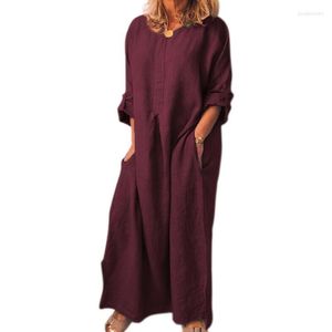 Casual Dresses Women Oversize Long Maxi Dress Linen Full Length Sleeves Kaftan JL