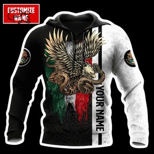 PLstar Cosmos 3DPrinted ist Mexiko Eagle Benutzerdefinierter Name Einzigartige Männer Frauen Hrajuku Streetwear Casual Hoodies Zip Sweatshirt A 8 220713