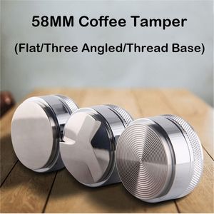 58mm kaffetyppdistributör Flat/ Thread Base 304 Stainfritt stål Kaffepulver Hammer Tre vinklade sluttningar Barista Tillbehör T200523