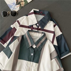 XEJ KVINNS SOMMER TUNIC PLAID SHIRT FÖR KVINNA RIKED BLOUSE FÖR Women Korean Fashion Chemises Femme Short Sleeve Tees