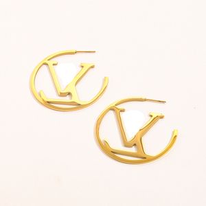 18 Karat vergoldete Ohrstecker aus 100 % Edelstahl, modische Damen-Ohrstecker, hohl, geometrisch, Markendesigner, Buchstabe, Kristall, Strass, Perlenohrring, Damen-Hochzeitsschmuck