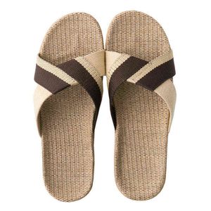 Suihyung New Mens Summer Slippers Flats Breathable Linen Casual Sandals Home Bathroom Non-slip Flip Flops Indoor Shoes Pantufa G220518