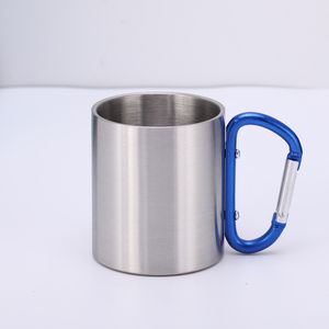 Caneca de café de tumblers de aço inoxidável com carabiner lidar com o copo de viagem ao ar livre portátil 220 ml