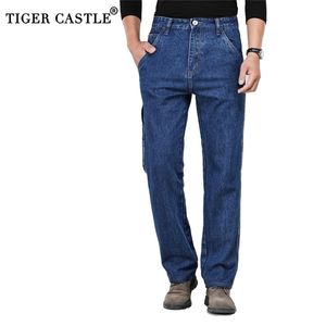Vinterhösten hög midja tjock bomullstyg jeans män avslappnad klassisk rak jeans manlig denim multi-pocket byxor övergripande 201128