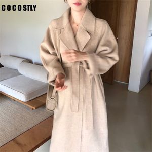 Koreli Kış Palto Kadınlar Uzun Palto Dış Giyim Yün Palto Gevşek Hırgalar Kaşmir Ceket Uzun Kollu Manteau Femme Hiver Zarif T200315