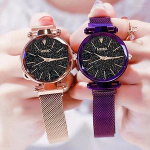 Frauen Mesh Magnet Schnalle Starry Sky Uhr Luxus Damen Geometrische Oberfläche Quarz Armbanduhren MEIBO Marke Relogio Feminino Armbanduhren