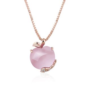 Rosegold Hibiskus Stein Pulver Kristall Apfel Halskette Anhänger Damen Pullover Kette Anhänger Schmuck Schlüsselbein Halskette