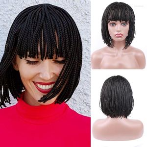 Wholesale box braid bob wig resale online - Synthetic Wigs Short Box Braided For Women Straight Bob Wig With Bangs African Black Mix Brown Crochet Cosplay Hair Tobi22