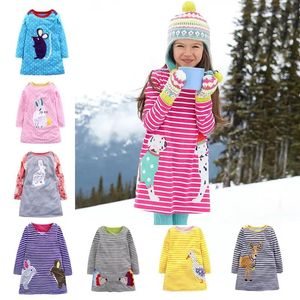 Herbst Mädchen Langarm Rock Streifen Polka Dot Cartoon Hirsch Kaninchen bestickt appliziert Prinzessin Kleider für Kinder Boutique Kleidung