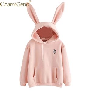 Hoodies Rabbit Ear Sudadera Kawaii Sweatshirt Woment Winter Wark Pink Hoodies Sweatshirts مع الجيب الأمامي 80816 201216