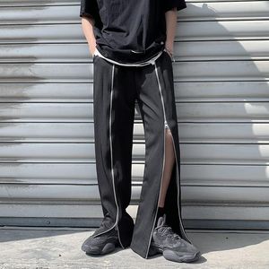 Men's Pants Men's Zipper Slit Summer Streetwear Loose Trousers Casual Black Straight Wide Leg Male Brand ClothingMen's