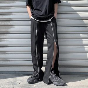 Männer Hosen männer Zipper Slit Sommer Streetwear Lose Hosen Casual Schwarz Gerade Breite Bein Männliche Marke Kleidung männer