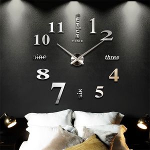 Decoração da casa Big Mirror Wall Clock Modern Design 3D DIY Grandes relógios decorativos assistem presente exclusivo 220426
