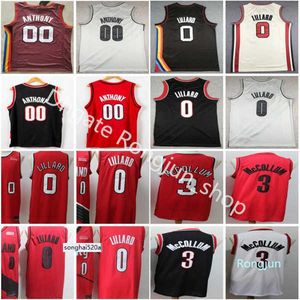 Men Damian Lillard Basketball Jerseys CJ McCollum Clyde Drexler Carmelo Anthony Edition fick stad alla sömmar röda svarta vita tröjor