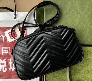 Realfine Bags 5A 47632 24 см Мармонт маленькая сумочка для плеч Черная аппаратная сумочка для женщин с сумкой для пыли