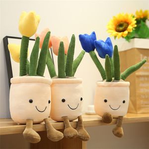 1pcs Flower Plush Toy Doll Simulation Plant Doll Succulent Tulip Flowerpot With Legs Doll Indoor Decoration 220721