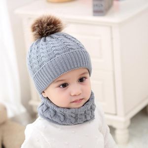 Caps & Hats 2pcs/set Winter Baby Hat Scarf Set Boy Girl Furry Balls Pompom Solid Warm Cute Lovely Beanie Cap Accessories GiftsCaps