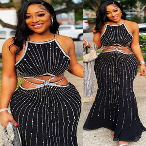 2022 Plus Size Arabic Aso Ebi Black Mermaid Luxurious Prom Dresses Pärled Crystals Evening Formal Party Second Reception Birthday Engagement Gowns Dress ZJ333