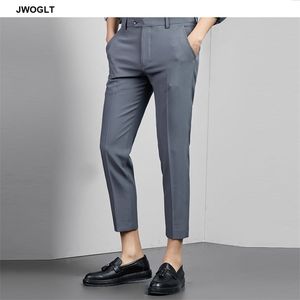 Korean Fashion Summer Ankle Length Mens Suit Pants Casual Male Slim Fit Wrinkle Classic Black Trousers Male Bottoms 210412