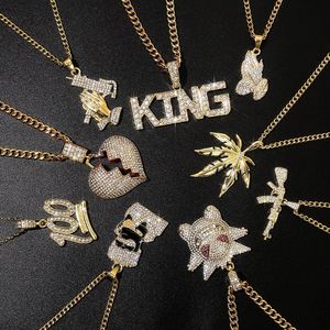 20 Stile Punk Hip-Hop Brief voller Diamant Halskette Anhänger für Männer vergoldet Halsketten Anhänger Rapper Schmuck Zubehör