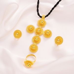 alta qualitàColore oroSet di gioielli etiopi Collana Bracciale orecchini anello Dubai Wedding Bride Habesha set Articoli africani regalo 220421