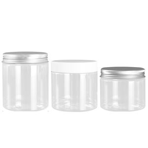 Dia mm PET Clear Plastic Empty Bottle Cosmetic Packaging Hair Wax Pot Plastic Cap Aluminum Lid Food Candy Flower Tea Jars Containers ml ml ml