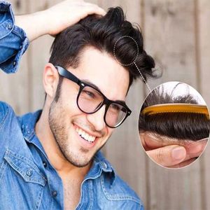 Onda naturale dei capelli Parrucchino per capelli umani al 100% Toupet per pelle sottile da 0,04 mm per uomo Sistema di sostituzione per parrucchino da uomo in Pu completo Colore nero 8x10