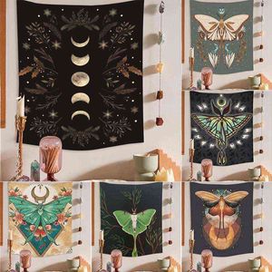 Retro American Butterfly Moon Trippy Tapestry Hippie Mot Art Tapestry Wall Hängande filtdekor Boho Room Decoration Eesthetic J220804