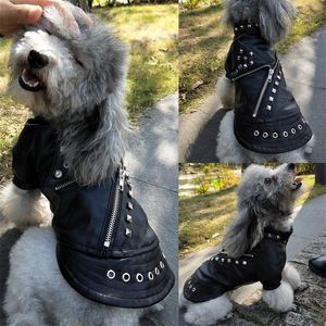 Cool Leather Dog Jacket Coat Abbigliamento invernale caldo Bulldog francese Abbigliamento per animali impermeabile Outfit per Small Medium s Black Y200328