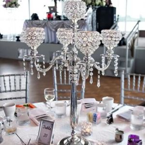 Wystrój wydarzeń Candelabra 5 Ramiona Metal Crystal Candelabrum Candle Holder Wedding Table Centerpiece Dekoracje wydarzenia Dekoracja Imake145