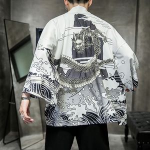 Moda masculina quimono cardigan camisas oversize popular dragão padrão impresso camisa yukata topo anime traje roupas masculinas 2022