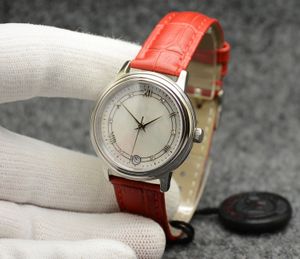 De Ville Prestige Watch Automatic Mechanical Silver Case Silver Shell Dial Red Leather Strap Date Sapphire Glass 32mm Women Miyota 2813 Wristwatches