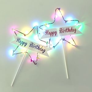 LED Flash Star Cupcake Cake Toppers Baby Shower Girl For Happy Birthday Topper Party Decoration Suppliers Decorating Y200618