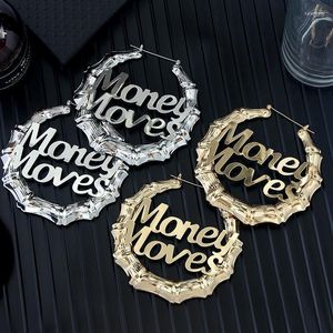 Hoop Huggie Flatfoosie Punk Style 90mm Hollow Bamboo Grandi orecchini per le donne Gold Silver Color Letter Geometric Fashion JewelryHoop Dale22