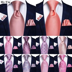 Bow Ties Hi-Tie Solid Rose Pink Coral Paisley Mens Silk Wedding Tie Fashion Design Necktie For Men Quality Hanky Cufflink Business PartyBow