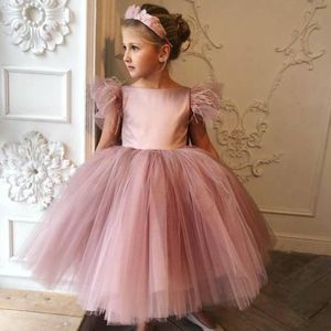 Girl's Dresses Backless Feather Flower Girl Simple Ball Gown Little Wedding Vintage Communion Pageant GownsGirl's
