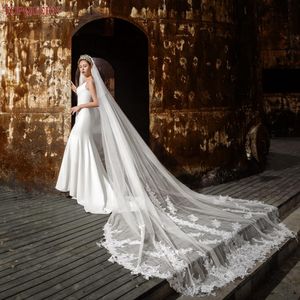 Camadas de véus de noiva v116 Catedral Drop Vode Camadas Casamento com acabamento de renda Face Busher Acessórios para Bridesbridal