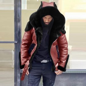 Men's Trench Coats European And American Men's Down Jackets Retro Street Plus Velvet Thick Hooded Collar Zipper Straight Leather JacketM