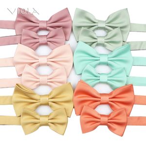 Toppfärger Pink Green Blue Solid Satin Parent-Child Bowtie Set Men Women Kids Butterfly Party Wedding Bow Tie Accessory Gift 220509